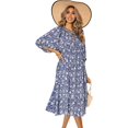 thumbnail image 1 of Iimos Robe Midi Décontractée d'Été pour Femmes Manches Lanternes Col en V Imprimé Floral Boho Coupe Ample Fluide Longues Robes Bleu Foncé Large, 1 of 1