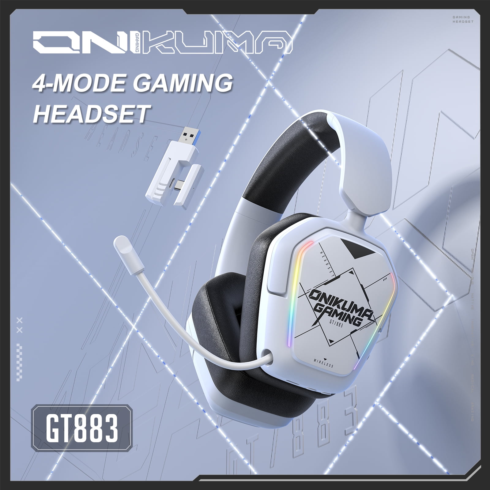 Siivton Wireless Gaming Headset with 2.4GHz & Bluetooth 5.3, for PS5, PS4, PC, Switch, 60H Battery Life, Noise Canceling Mic, 7.1 Surround Sound, RGB Light, Foldable Headphones - White