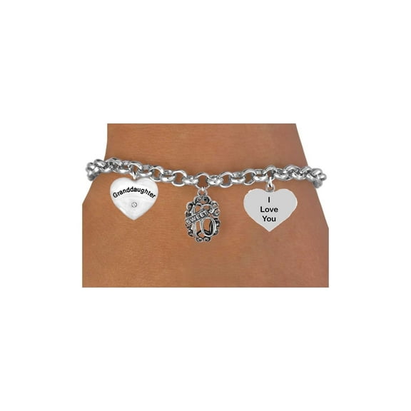 Granddaughter, Genuine Crystal On Heart, Antique Floral Sweet 16, I Love You Heart. Wonderful Gift For Someone Special, Adjustable Bracelet, Will Fit Everyone, Gift Ready Comes In A Black Velvet Bag