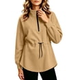thumbnail image 2 of Bzdzmqm Women Fall Winter Fleece Sweatshirts Long Sleeve Zipper Drawstring Pullover Tops Cozy Warm Basic Solid Cardigan Casual Outfits for Work Travel Daily Wear, Khaki M, 2 of 7
