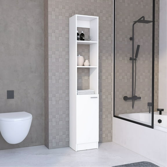 White Linen Cabinet With Black Handle, 1 Door, 6 Shelves Door Cabinet, Shelves, White, Organize Your Home