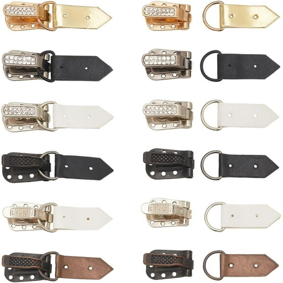 12 Sets 6 Styles Leather Clasp Fasteners PU Leather Sew-On Toggles Closures Rhinestone Metal Snap Toggle Sewing Accessories for Coat Clothing Jacket Sweater Windbreaker for diy