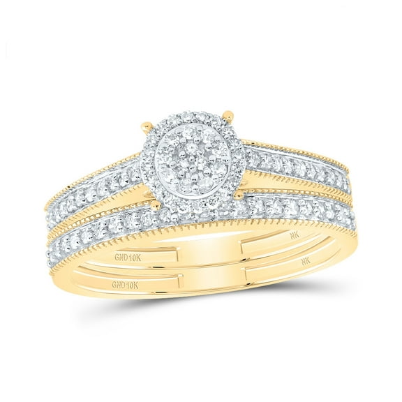 10kt Yellow Gold 1/4 Cttw Natural Diamond Fashion Round Wedding Engagement Anniversary Bridal Set, Women Size: 5-9