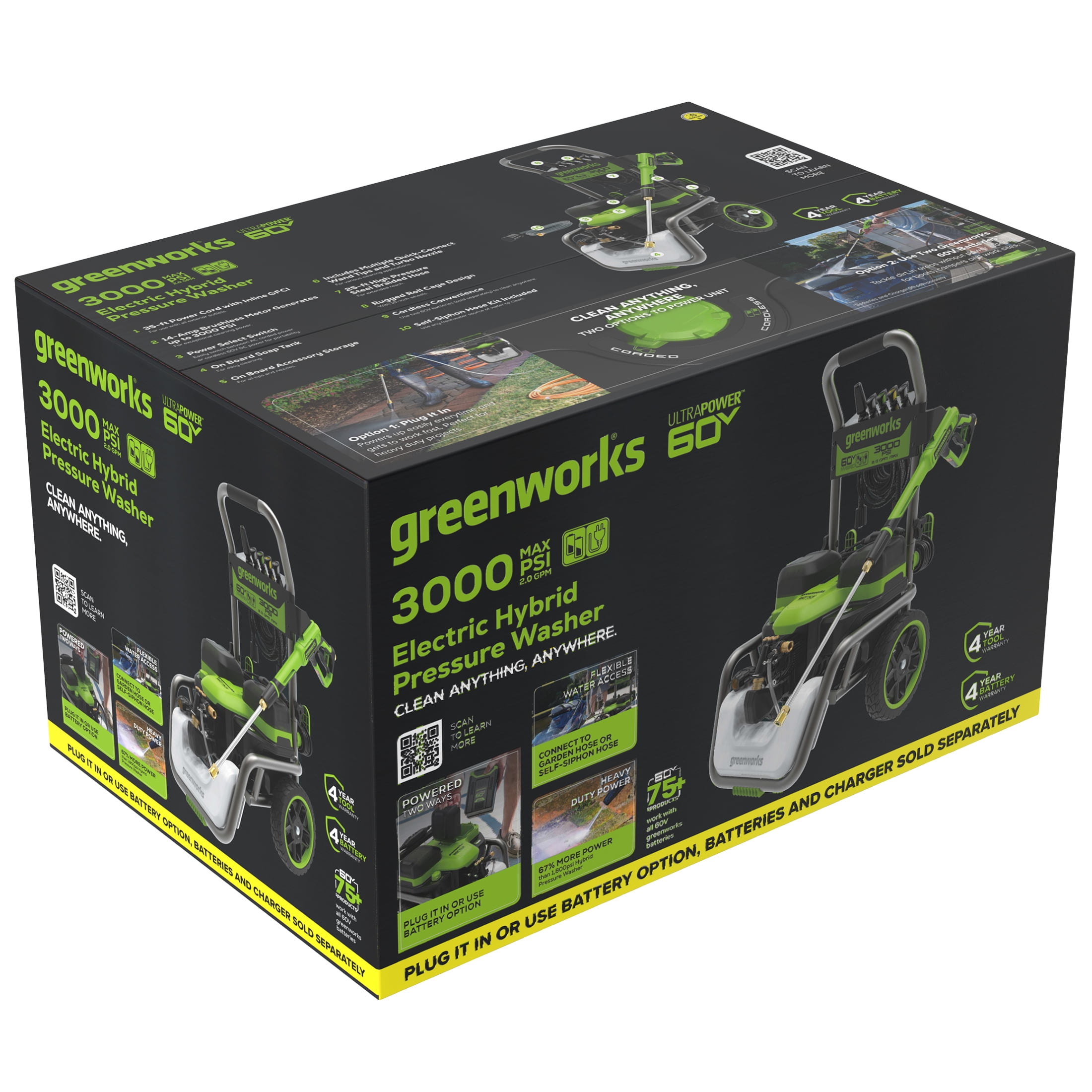 Greenworks Hybrid 60V 3000 PSI at 2.0 GPM Electric Pressure Washer 5128202T