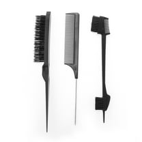 Unique Bargains 3pcs Women Close Teeth Rat Tail Comb for Curly Straight Wavy Wet Thin Hair ABS Black