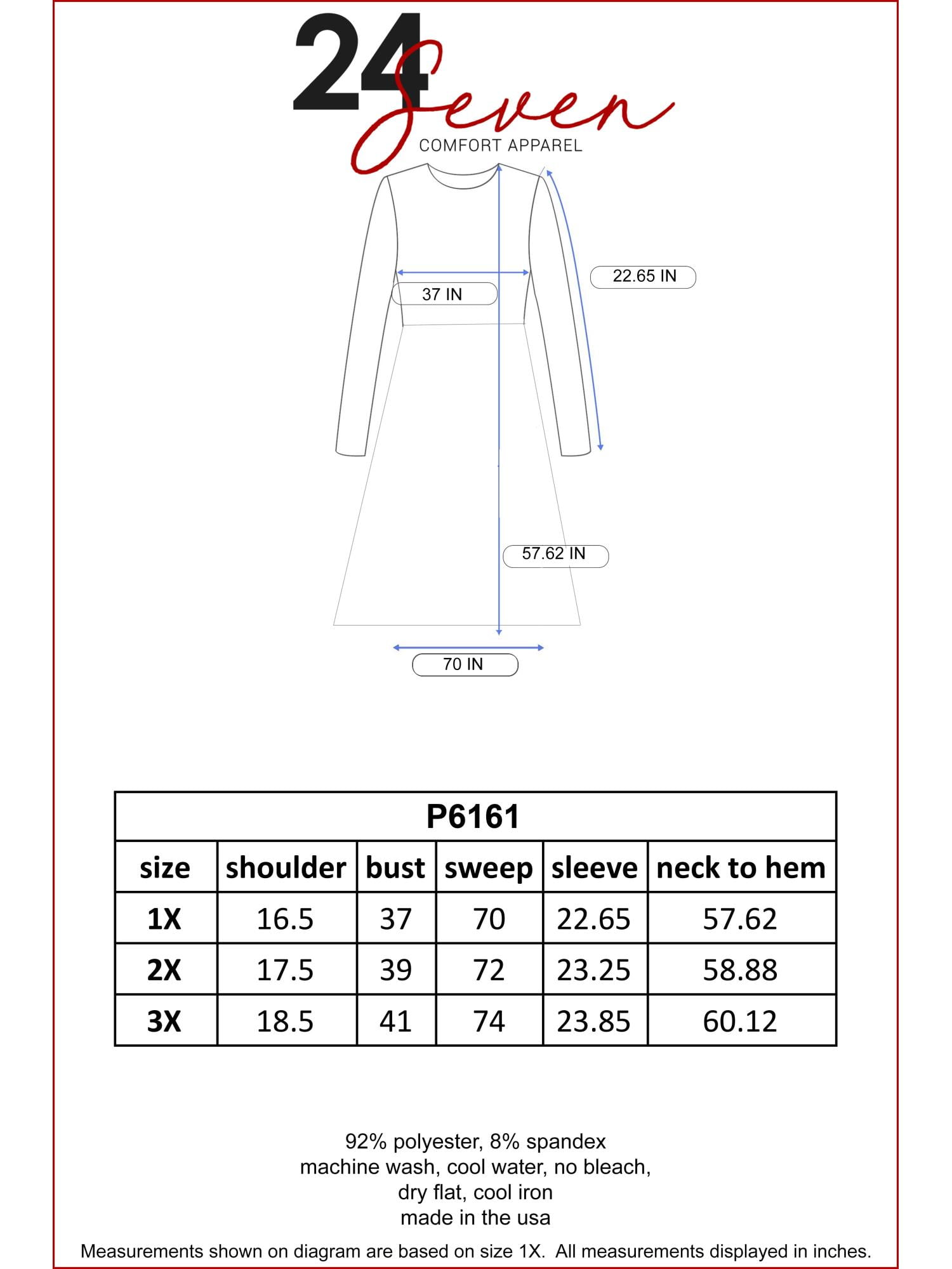 24/7 Comfort Apparel Women's Plus Size Long Sleeve Fit and Flare Midi Dress