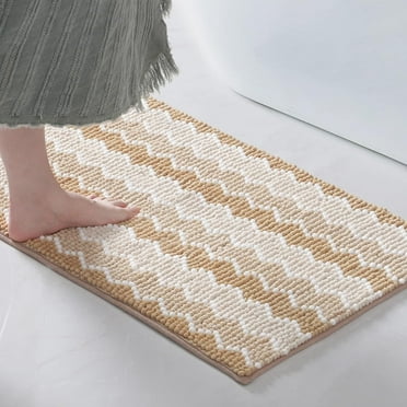 KASENTEX  Soft Chenille Bath Rug Mat Absorbent Non Slip Machine Wash Durable 24" X 36" - Camel