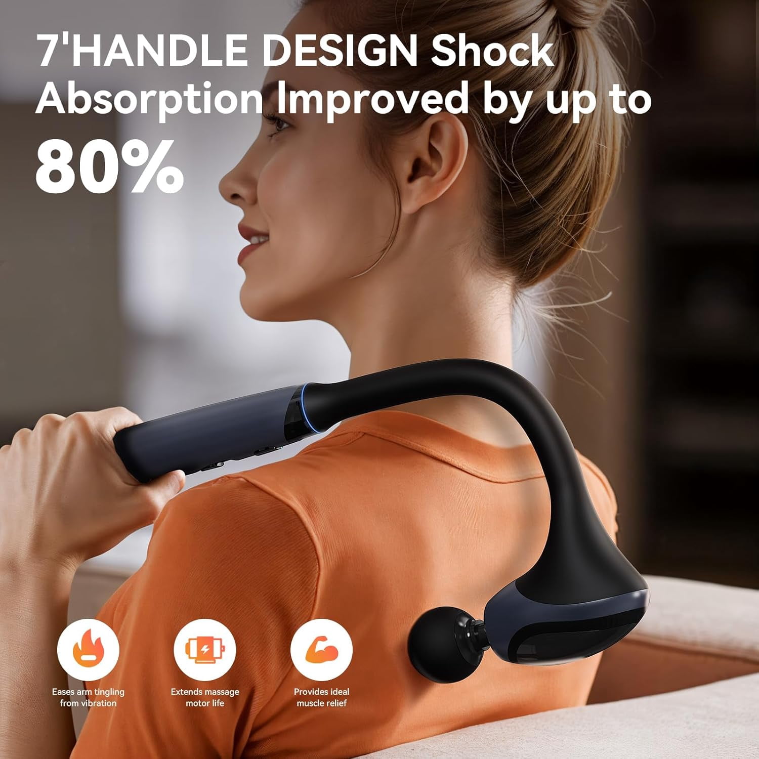 Massage Gun Deep Tissue Percussion Massager with 4 Heads, Quiet Brushless Motor & Ergonomic Design for Muscle Relief