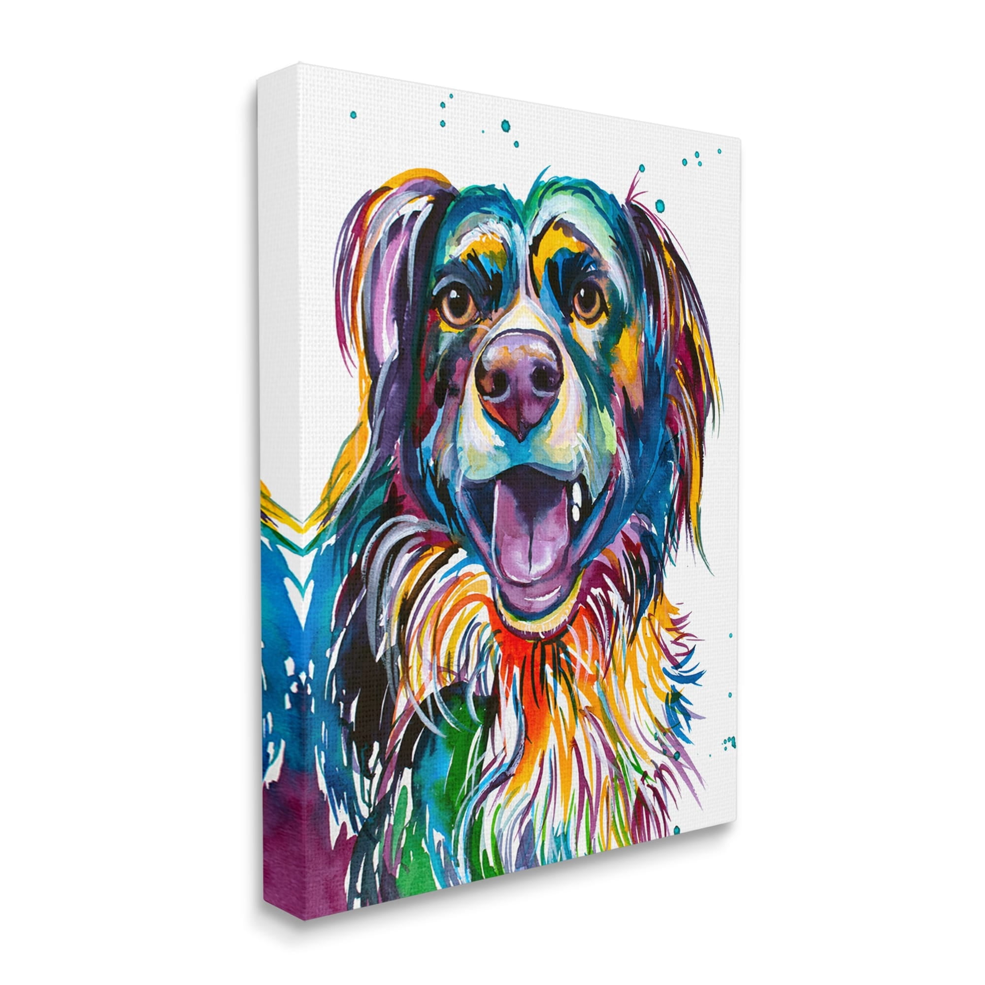 Stupell Happy Dog Bold Rainbow Style Animals & Insects Painting Gallery Wrapped Canvas Print Wall Art