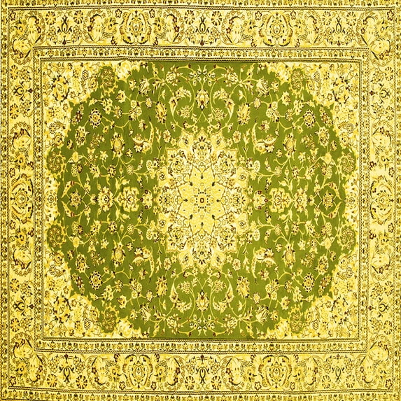 Ahgly Company Machine Washable Indoor Square Medallion Yellow Traditional Area Rugs, 3' Square