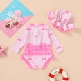 thumbnail image 6 of Tiny Cutey Toddler Girl Swimsuit Baby Long Sleeve One-Piece Rash Guard Bathing Suit with Hat for 3-6 Months, 6 of 8