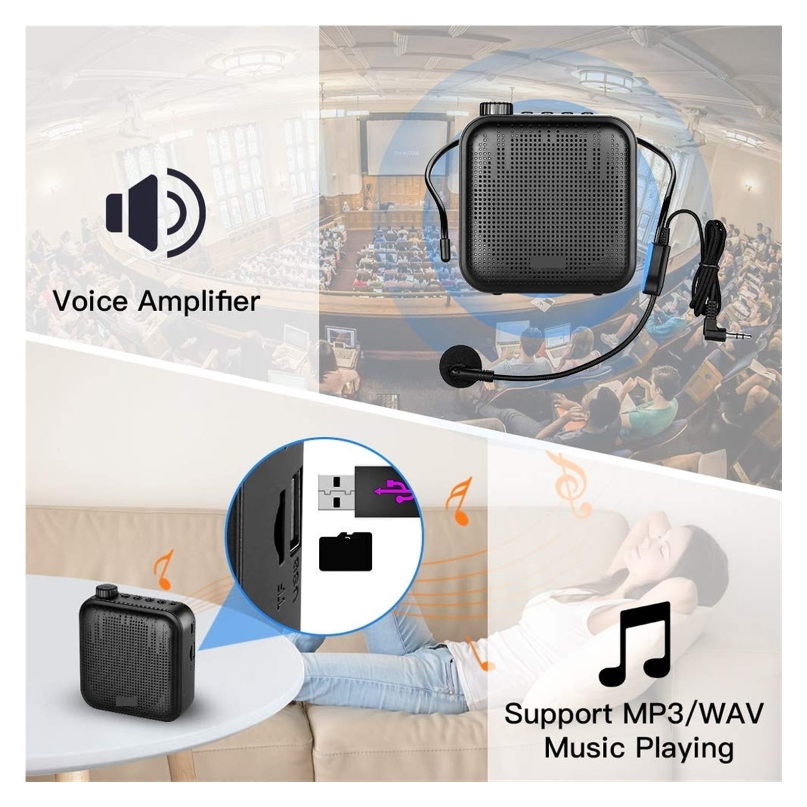 Voice Amplifier Megaphone Mini Audio Speaker With Microphone Rechargeable Ultralight Loudspeaker For Teachers ,Powerful Sound