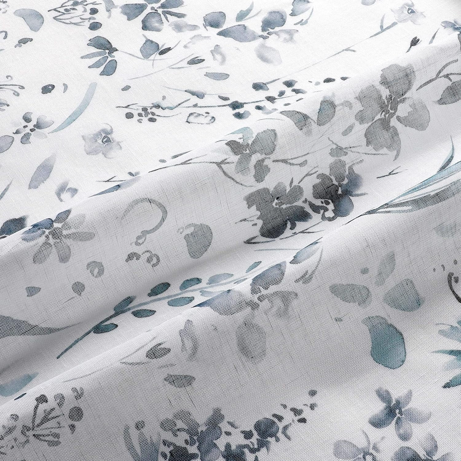 Blue and Grey Floral Small Window Curtains for Bathroom Kitchen Curtains 24 inch Length Print Flower Sheer Cafe Curtain Window Treatment Set for Bathroom,28" W x 24" L 2 Panels Rod Pocket