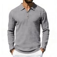 thumbnail image 2 of XIAOCHA Mens Textured Fabric Long Sleeve Polo Long Sleeve Turn Down Collar Button Up Polo Breathable Casual Everyday Polos, 2 of 9