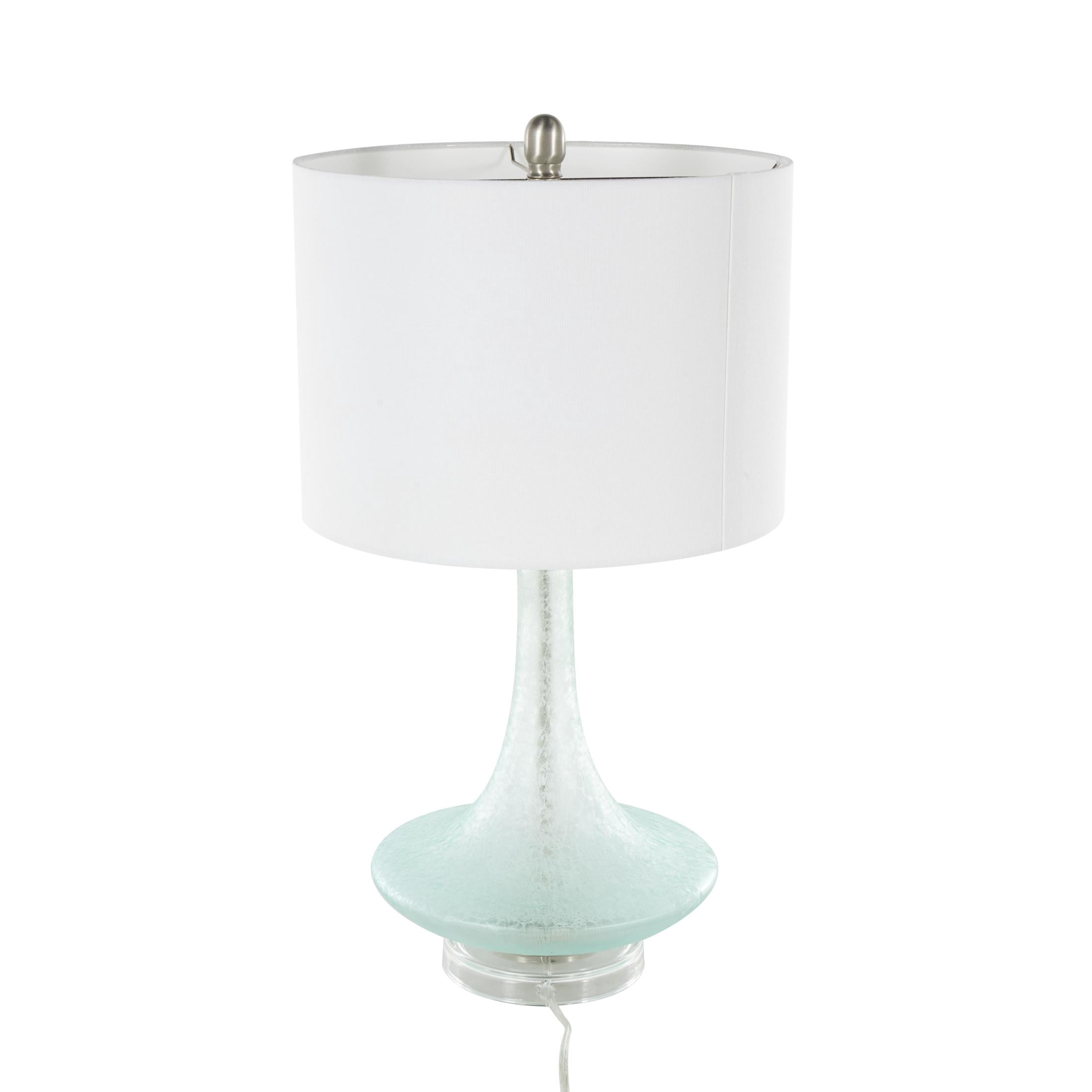 DecMode 25" Textured Frosted Round Teal Table Lamp with White Linen Shade