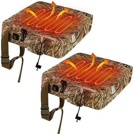 2 Pack Heated Hunting Seat Cushion Warm Waterproof Reed Camouflage Portable Pad 16 x 14 x 3.5 Inch for Outdoor Tree Ladder Stand Ice Fishing Hiking Camping Sporting Events (Without Battery)$$Other
