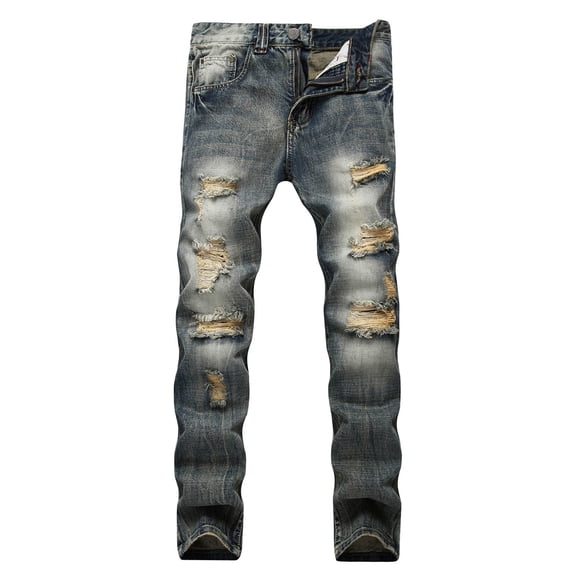 QHFBli Mens Ripped Jeans, Distressed Destroyed Slim Fit Straight Leg Denim Pants