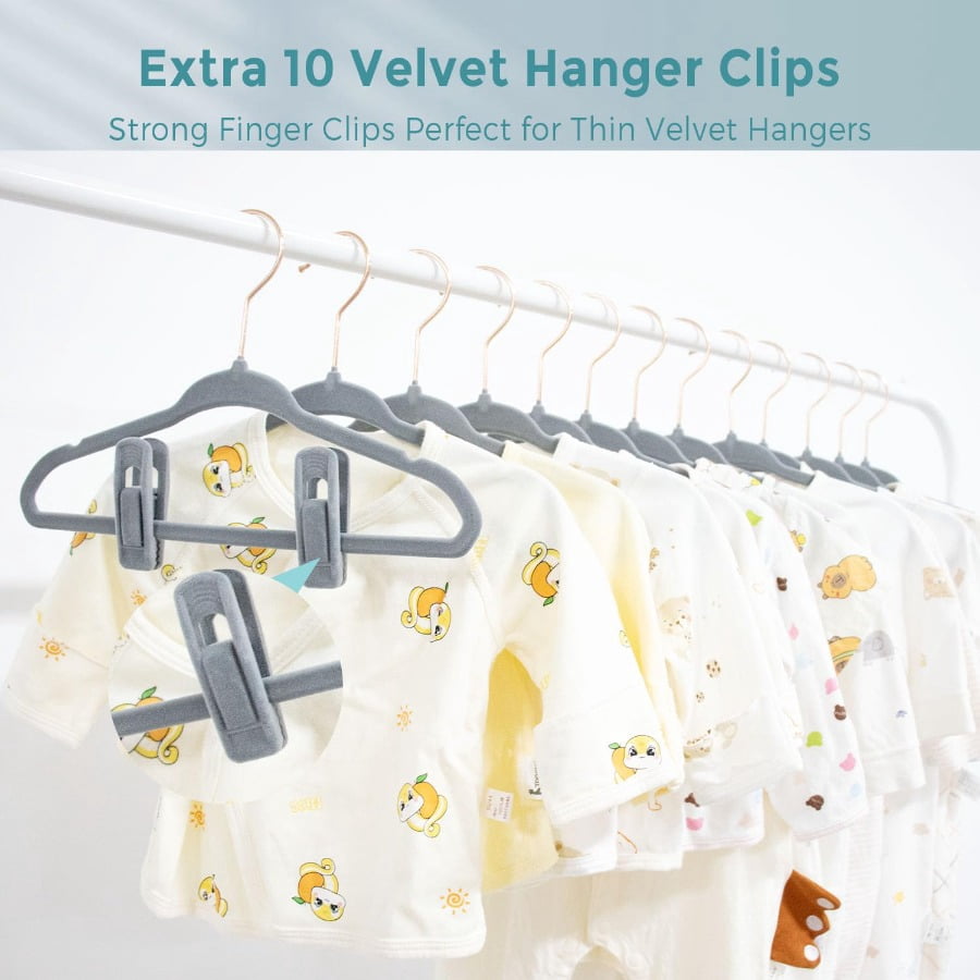 Tonswachic Baby Velvet Hangers 30 Pack - 11 Inch Premium Felt Non Slip Kids Hanger for Infant & Toddler Clothes - 0.2" Slim Space-Saving Baby Felt Hangers for Children's Closet with 10 Clips - Beige