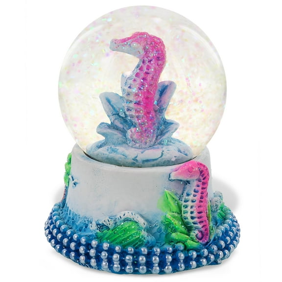 CoTa Global Seahorse Neon Snow Globe Decor - Elegant Pink Sparkle Glitter Inside The Snow Globe Figure, Animal Figurines for Kids and Adults, Collectible Snow Globes for Birthday, Christmas - 45 mm