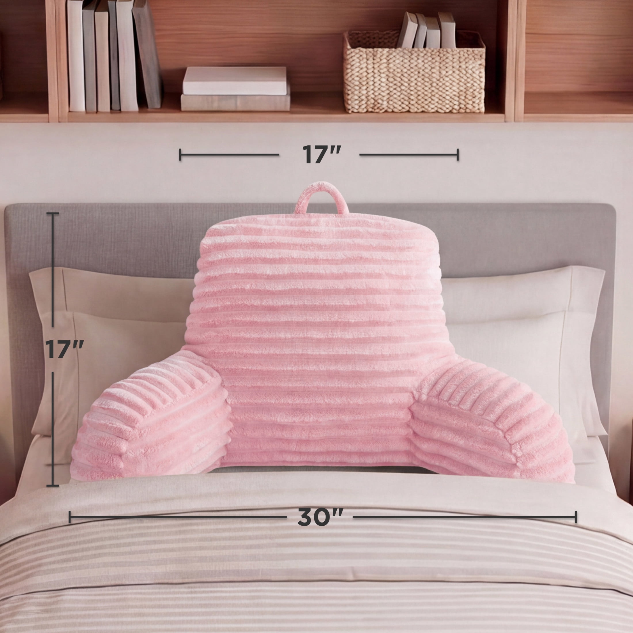 The Sheet Lab Ribbed Plush Backrest Pillow, Pink, 30" x 17" x 17"