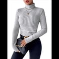 thumbnail image 2 of Camisetas de Larga con Cuello Alto para Mujer, de Otoño, con Forro Acanalado, Suaves y Térmicas. Gris XXL, 2 of 8