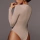 thumbnail image 4 of Body De Mujer Color Puro Manga Larga Cuello Redondo Calzoncillos De Cintura Alta Body Delgado De Algodón para La Vida Diaria S Albaricoque, 4 of 7
