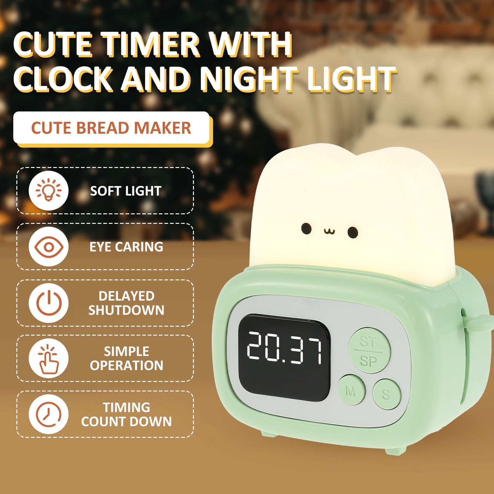 Cute Kids Alarm Clock Dimmable Digital Clock with Night Light Rechargeable Sleep Training Clock Wake Up Alarm Clocks Portable Alarm Clock Timer Clock Bedside Clock Light for Home Exercise Bedroom