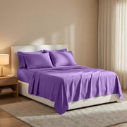Lux Decor Queen Size Bed Sheets - 6 Piece Ultra-Soft Microfiber Sheets Set, Deep Pocket Fitted Sheet, Flat Sheet & 4 Pillowcases, Breathable Hotel Luxury, OEKO-TEX Certified, Purple