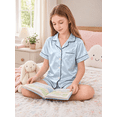 thumbnail image 2 of Girls Lapel Button Down Short Sleeve Pajama 2 Piece Set Top and Shorts Kids Sleep Loungewear Outfit, 2 of 6