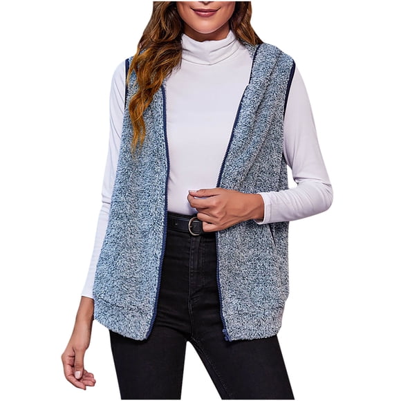 CEHVOM Womens Warm Winter Lengthened Plush Vest Gilet Jacket Hooded Outwear Keep Warm Tops