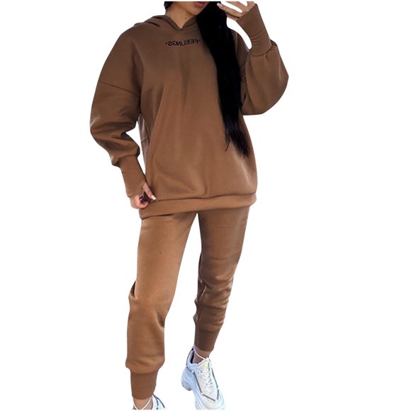 JUNWELL Clearance Sweatsuits for Women Set 2 Piece Women Hoodies Sweatsuit Long Sleeve Hooded Matching Joggers Sweatpants Tracksuit Sets