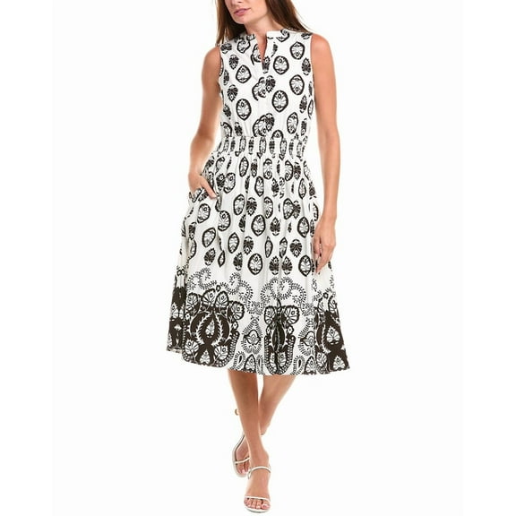 T Tahari womens  Smocked Waist Midi Dress, s, White