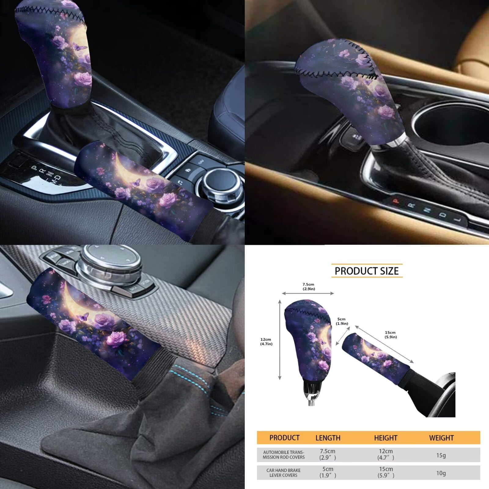 Jeiento Butterfly Moon 11 Pack Car Seat Covers for Women, Front Rear Seats Cover Keychain Headrest Cover Cup Coasters Handbrake Cover Gear Shift Cover Purple Automobile Interior Accessories
