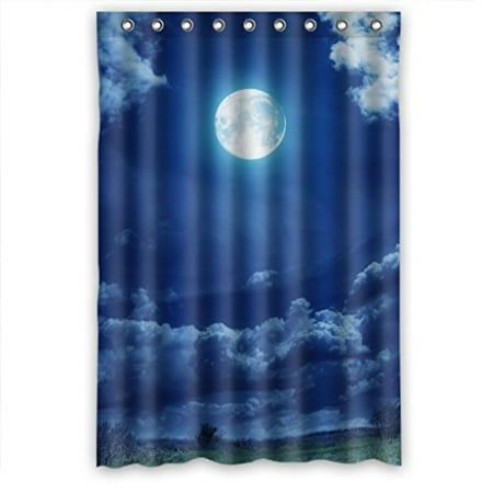 Round Bathroom Windows HelloDecor Blue Sky Clouds Round Moon Wide Gras Tree Shower Curtain Polyester Fabric Bathroom Decorative Curtain Size 48x72 Inches ()
