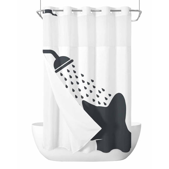 No Hook Shower Curtain with Snap-in Liner, Cats Showering Waterproof Fabric Bathroom Curtains, Modern Abstract Art Funny Animals Bath Curtains & Mesh Top Window Narrow 36"x78"