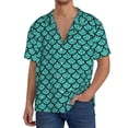 thumbnail image 3 of Vsdgher Aquamarine Glitter Print Men's Wrinkle Free Untucked Cuban Shirt Business Casual Button Down Shirts Short Sleeve Shirt, 3 of 7