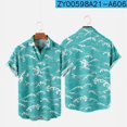thumbnail image 1 of 2022 New Original Risk Free Wave Pattern 3D Printing Lapel Men's T-Shirt Top Hawaiian Beach Style, 1 of 5
