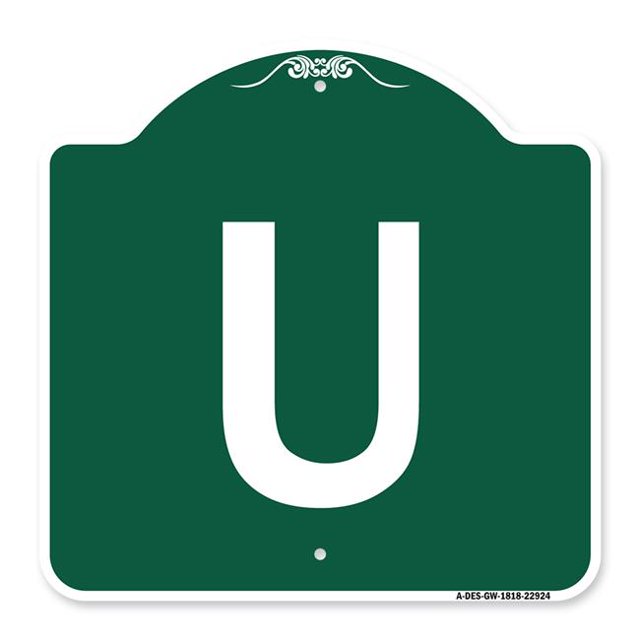 SignMission A-DES-GW-1818-22924 18 x 18 in. Designer Series Sign - Sign with Letter U , Green & White