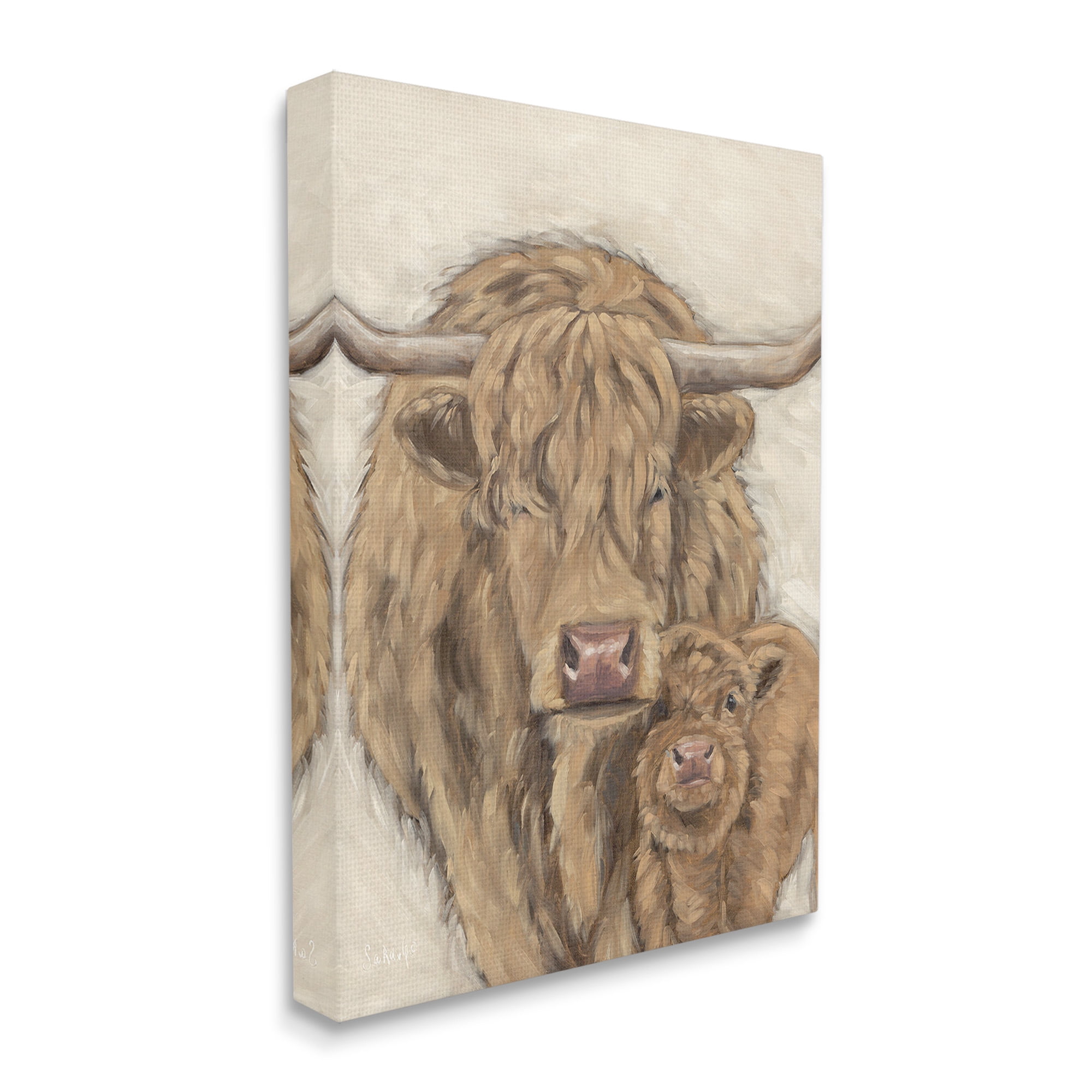 Stupell Industries Highland Cattle & Calf Animals & Insects Painting Gallery Wrapped Canvas Art Print Wall Art, 16 x 20