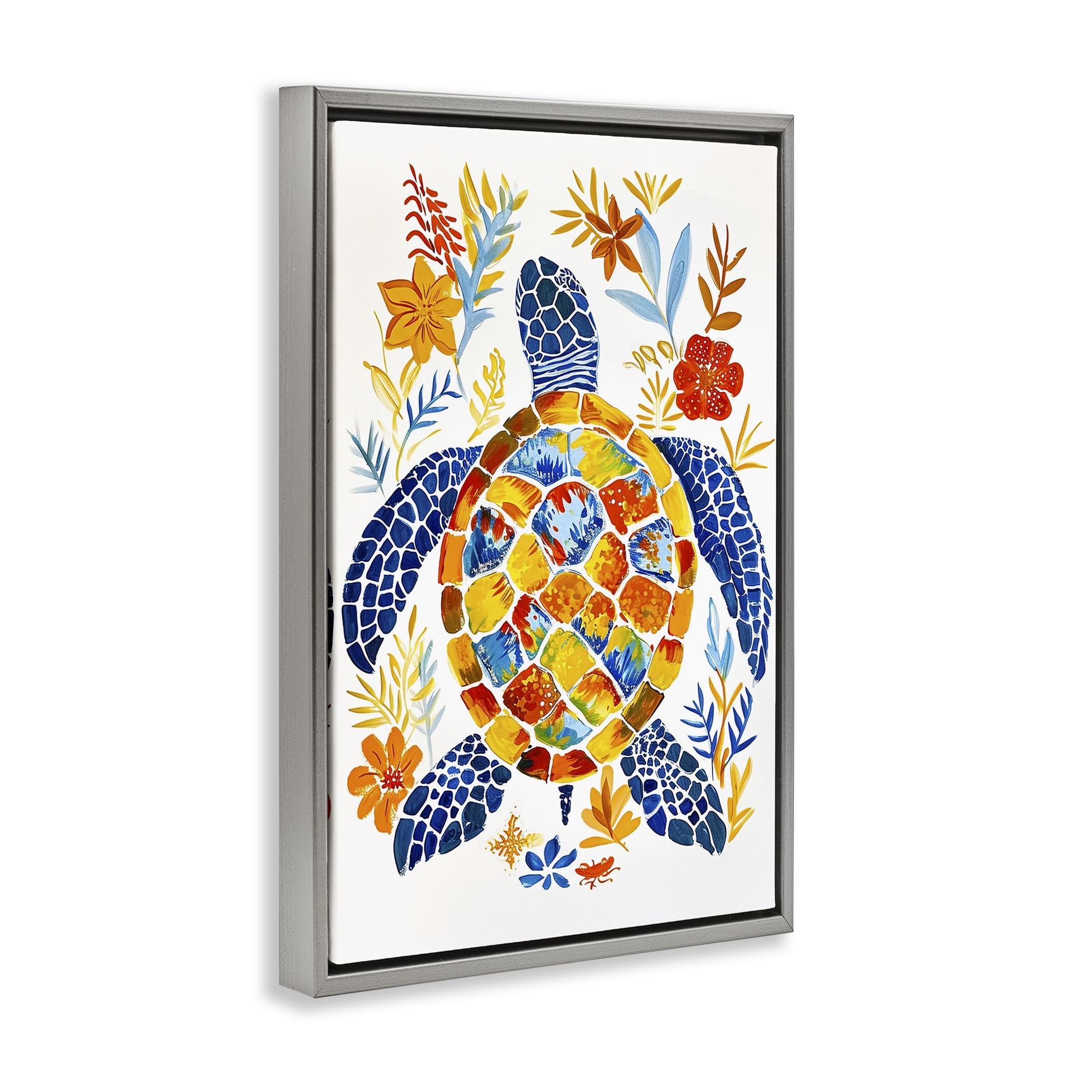 Stupell Industries Nautical Patterned Turtle Coastal Painting Gray Floater Framed Canvas Art Print Wall Art, 21 x 31