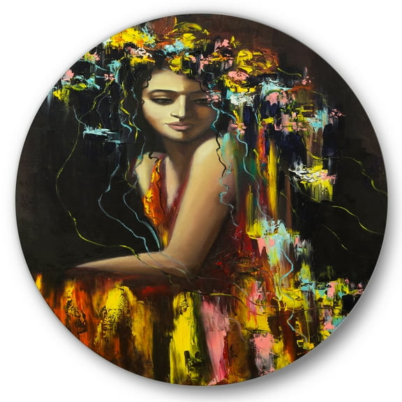 Designart 'Modern Portrait Of A Young Girl' Modern Circle Metal Wall Art 36x36 - Disc of 36