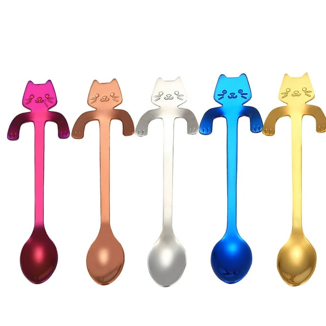 WHEANG Cat Spoon Short Handle Spoons Flatware Coffee Drinking Tools Kitchen Gadge