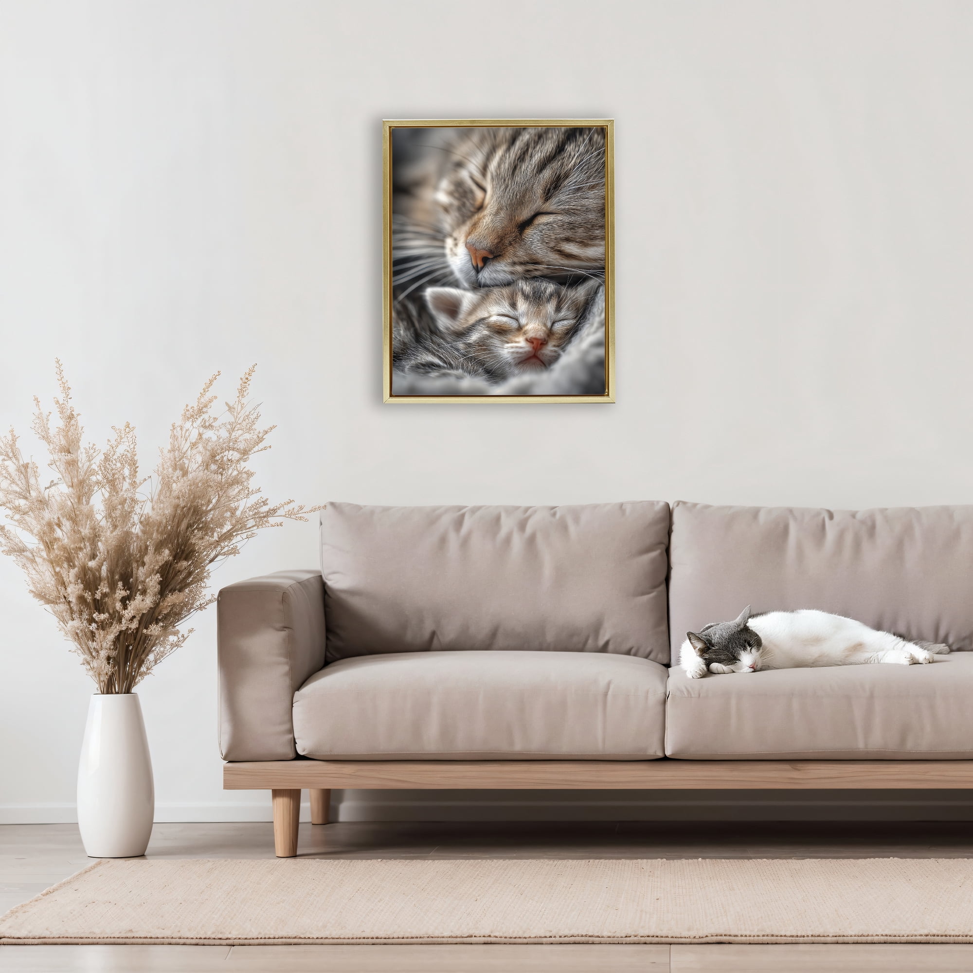Stupell Industries Kitty Love Cuddles Gold Framed Floater Canvas Wall Art, design by Scott Stulberg