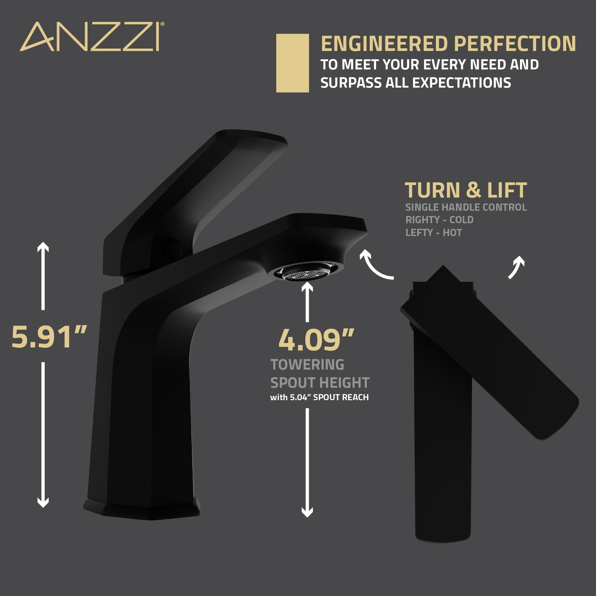 ANZZI Single Handle Single Hole Bathroom Faucet With Pop-up Drain in Matte Black