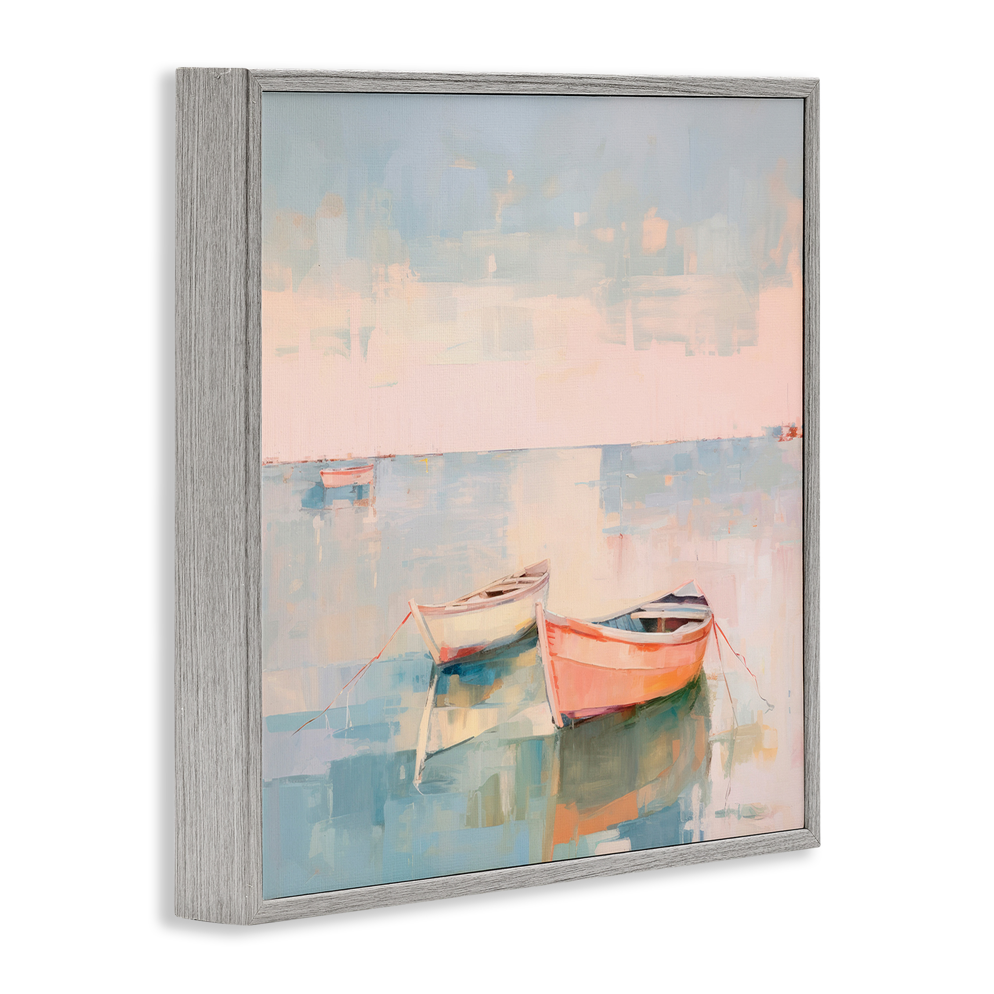Stupell Industries Pastel Docked Boats Transportation Painting Gray Framed Art Print Wall Art, 17 x 17