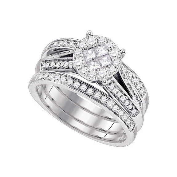 14kt White Gold Womens Princess Diamond Soleil 3-Piece Bridal Wedding Engagement Ring Band Set 1.00 Cttw