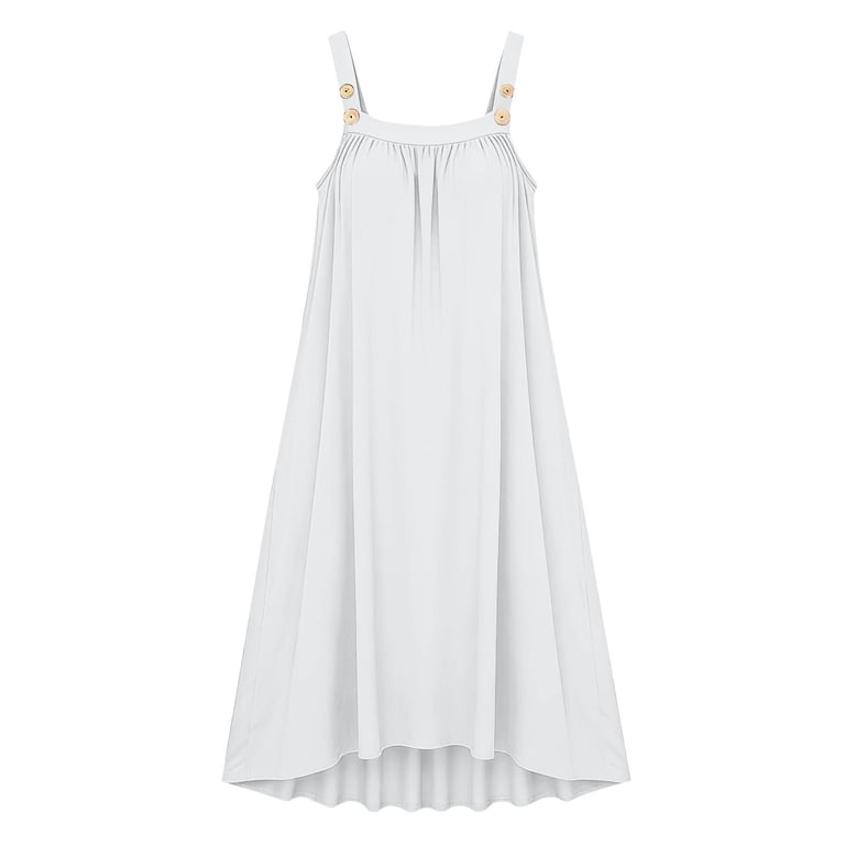 white flowy plus size dress Auveirra Plus Size Casual Dress, White Round Neck Sleeveless Asymmetrical Hem Flowy Festival Bohemian Dress, Suitable For Spring And Summer Bohemian Summer Dresses For Women Western Women Wear Vacation White Dresses For