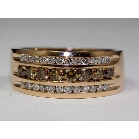 Men's 2.20Ct Round Cut Lab-Created Brown Diamond Band Ring 14K Rose Gold Plated