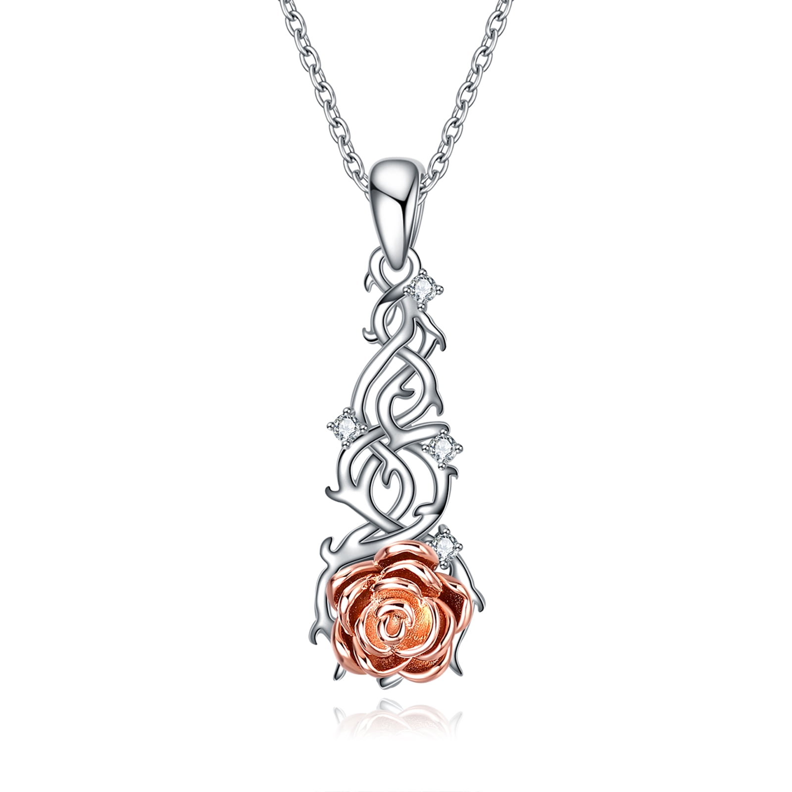 Rose Flower Necklace for Women 925 Sterling Silver Rose Flower Jewelry