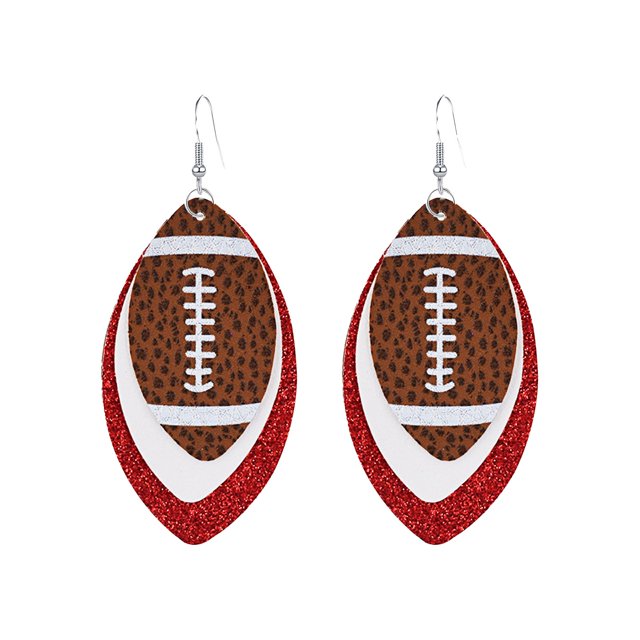 3 pares de colorido fútbol en capas de cuero colgante Pendientes Set Glitter Faux Leather Football Sports Lover Teardrop Pendientes para la joyería de las mujeres